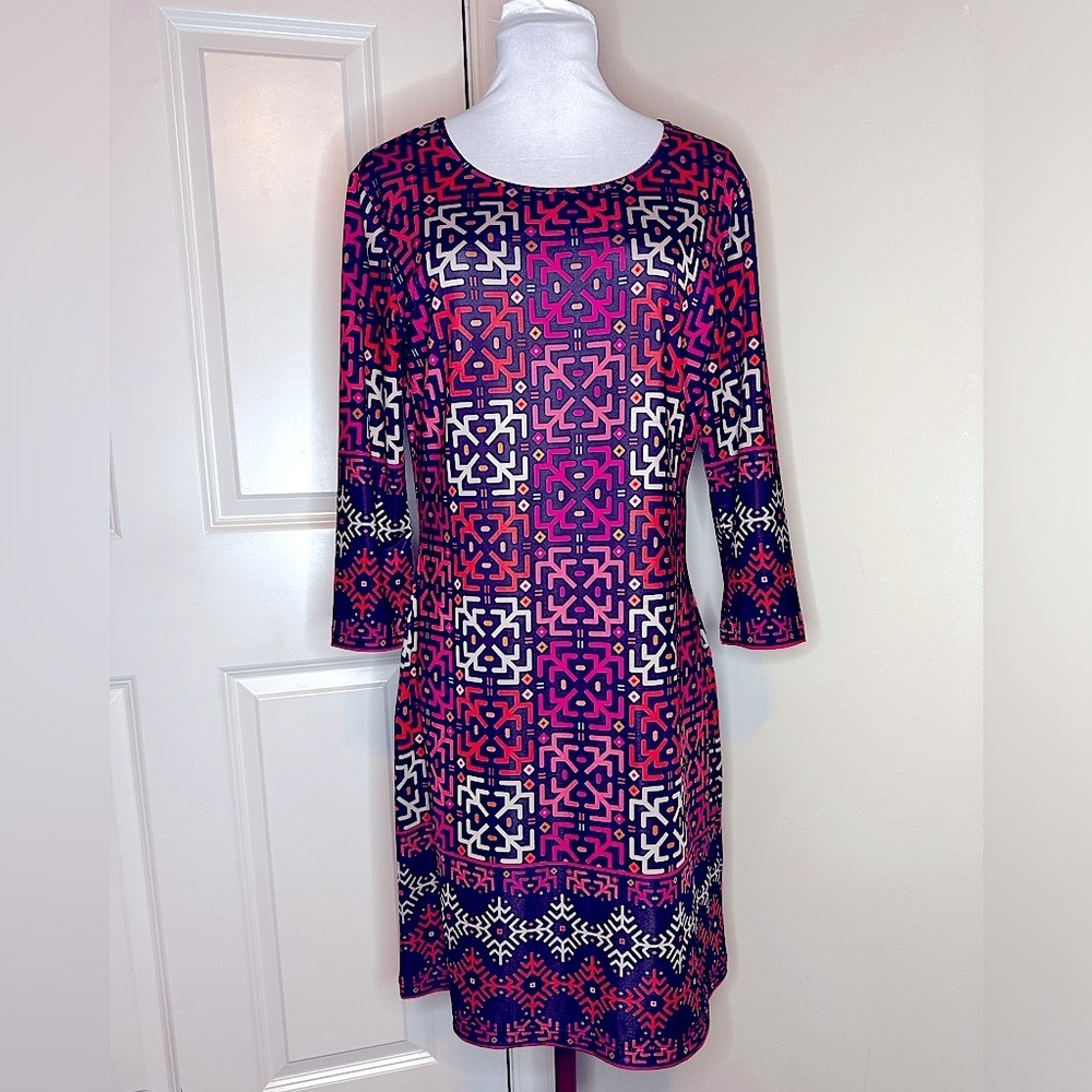 JEAN-PIERRE DAPHNE DRESS Medium, Multi color navy blue, pink, purple